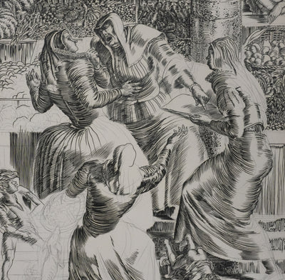 Albert DECARIS : Les marchands, Gravure originale signée