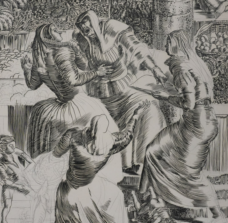 Albert DECARIS : Les marchands, Gravure originale signée