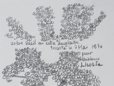 Jean Olivier HERON : Arbre soleil en cote anglaise tricoté, Dessin original signé