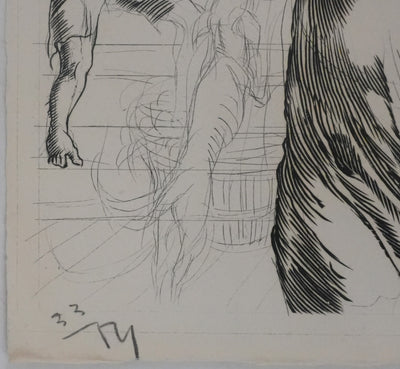 Albert DECARIS : Les marchands, Gravure originale signée