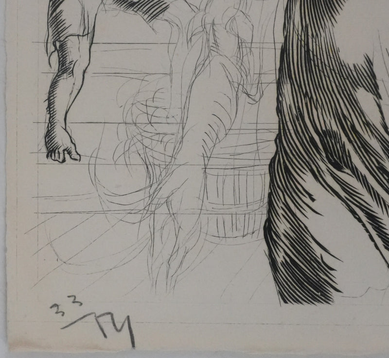 Albert DECARIS : Les marchands, Gravure originale signée
