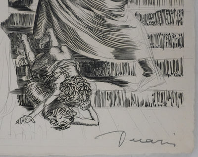 Albert DECARIS : Les marchands, Gravure originale signée