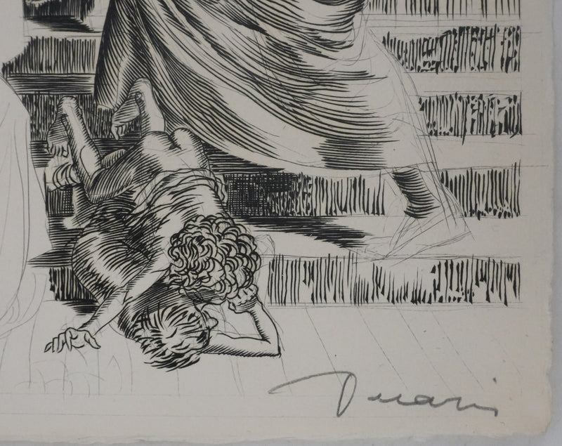 Albert DECARIS : Les marchands, Gravure originale signée