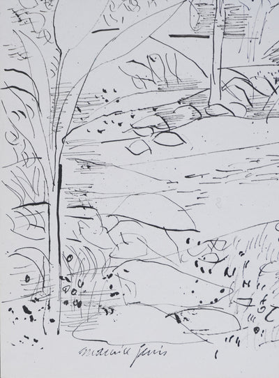 Maurice GENIS : Jardin exotique, Dessin original signé