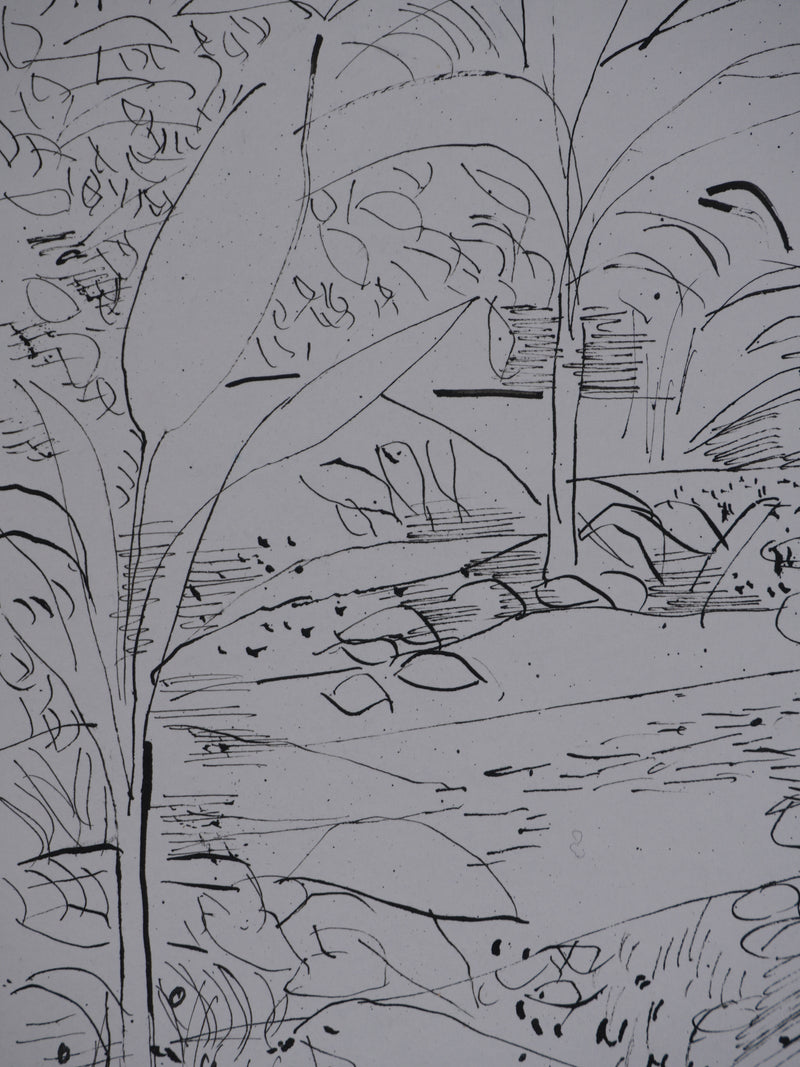 Maurice GENIS : Jardin exotique, Dessin original signé