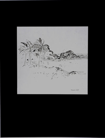 Maurice GENIS : Palmiers sur la plage, Dessin original signé