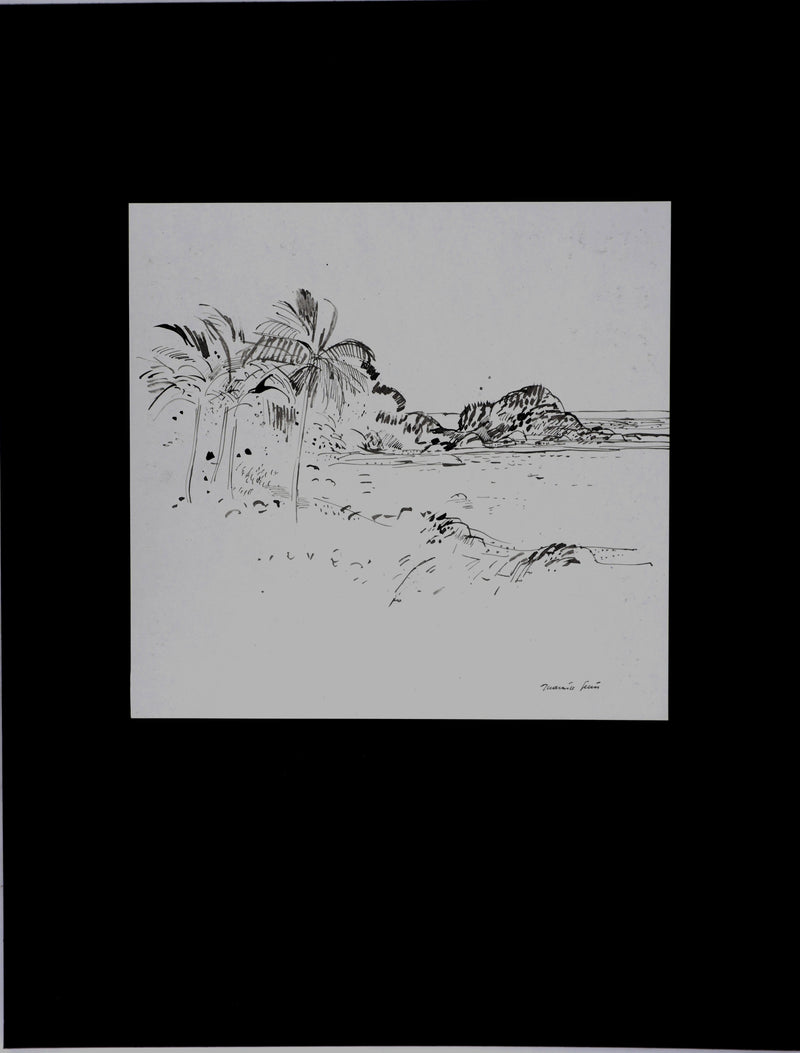 Maurice GENIS : Palmiers sur la plage, Dessin original signé