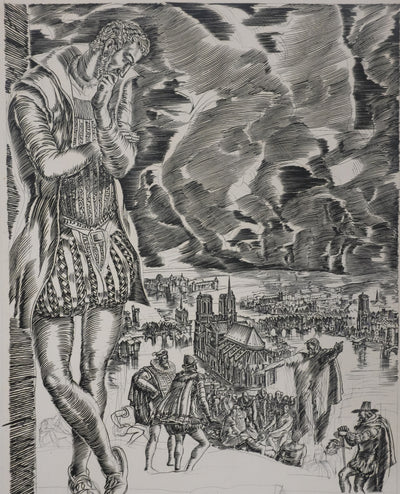 Albert DECARIS : L'homme pensif, Gravure originale signée