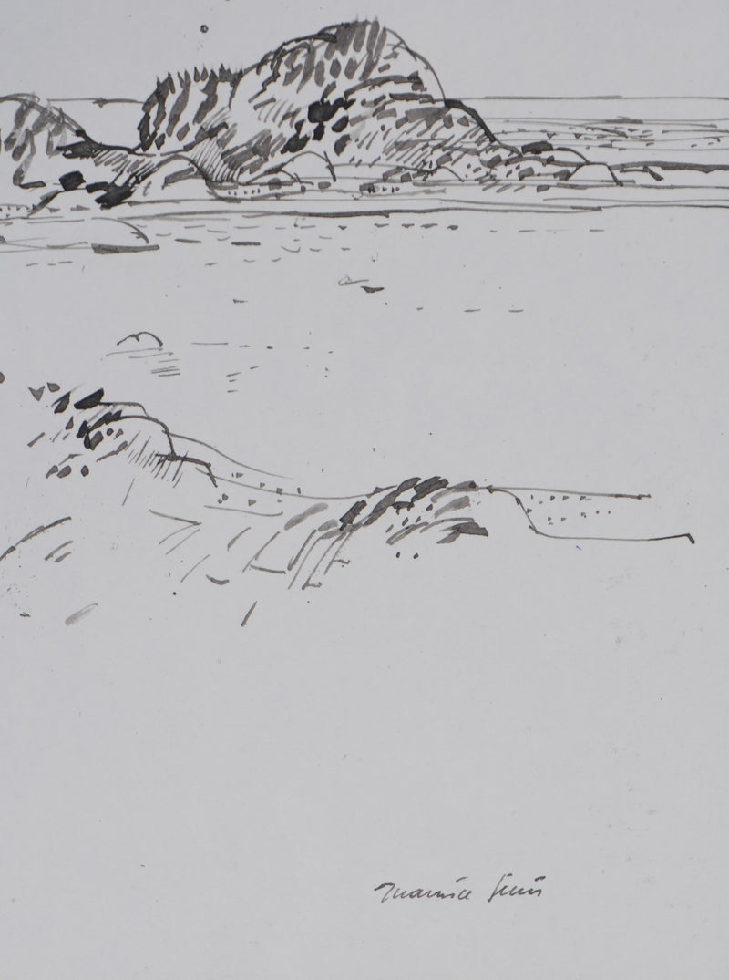 Maurice GENIS : Palmiers sur la plage, Dessin original signé