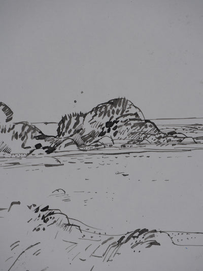 Maurice GENIS : Palmiers sur la plage, Dessin original signé