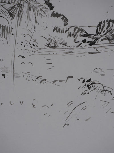 Maurice GENIS : Palmiers sur la plage, Dessin original signé