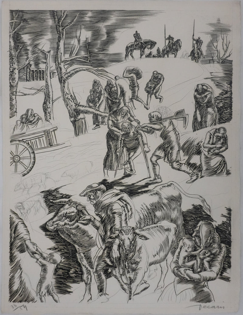 Albert DECARIS : La fuite, Gravure originale signée