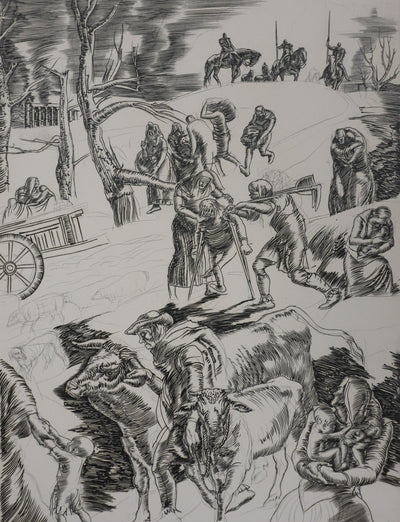 Albert DECARIS : La fuite, Gravure originale signée