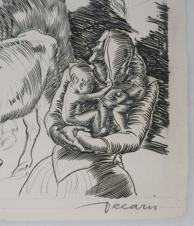 Albert DECARIS : La fuite, Gravure originale signée