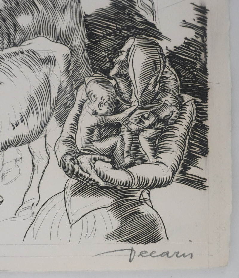 Albert DECARIS : La fuite, Gravure originale signée