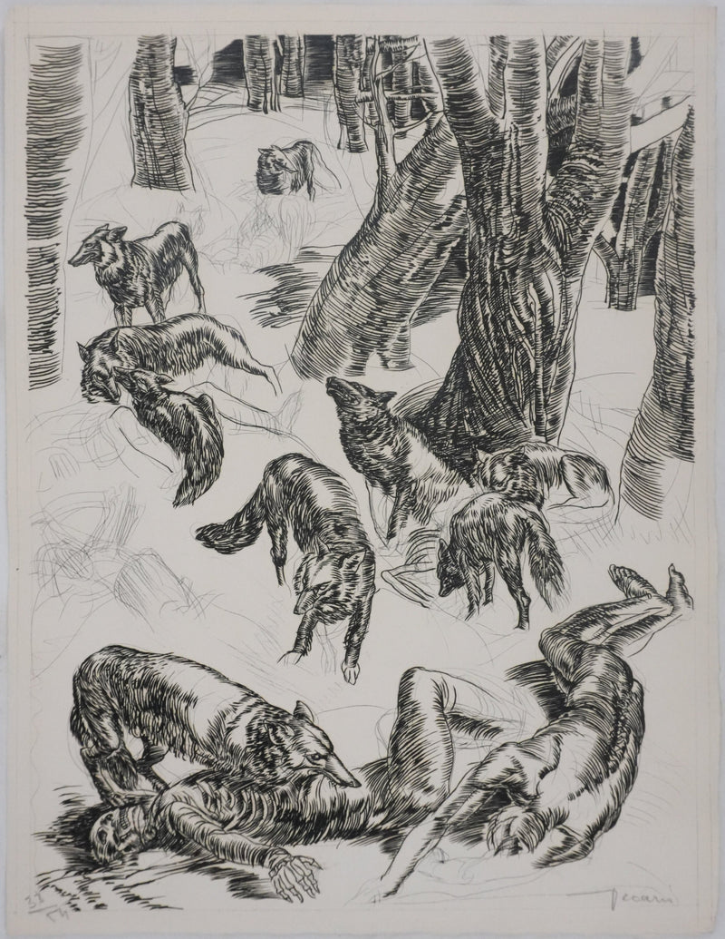 Albert DECARIS : Les loups, Gravure originale signée