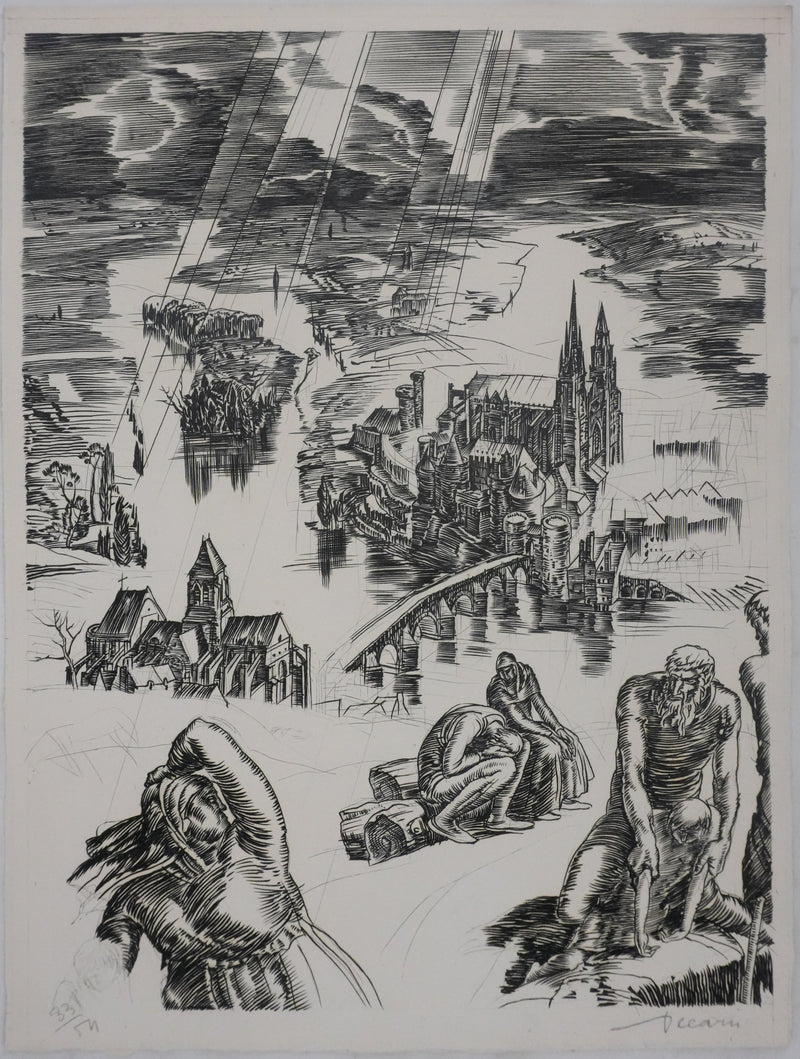 Albert DECARIS : La ville du labeur, Gravure originale signée