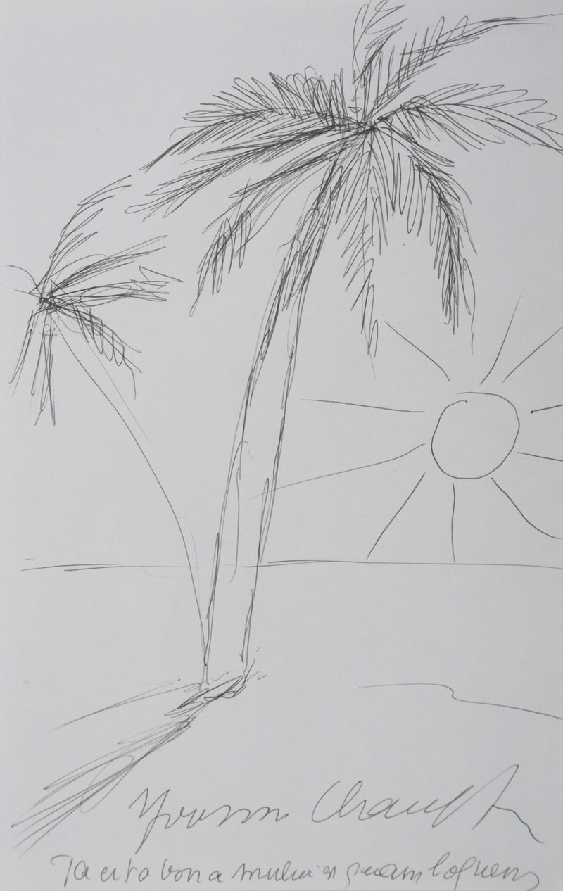 Yvonne CHAUFFIN : Le palmier au soleil, Autographe et dessin original signé