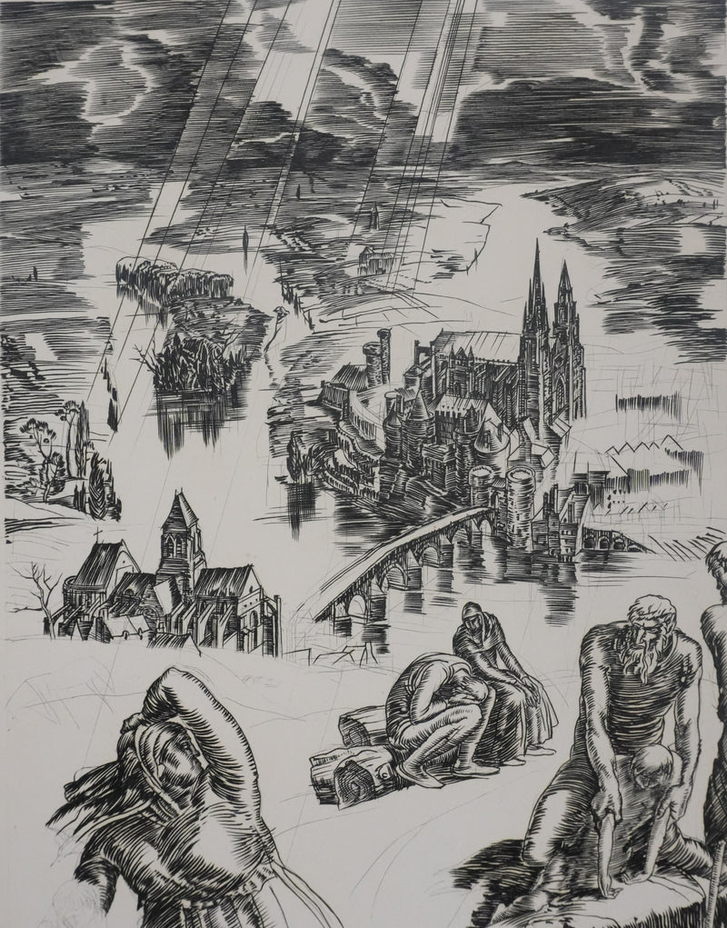 Albert DECARIS : La ville du labeur, Gravure originale signée