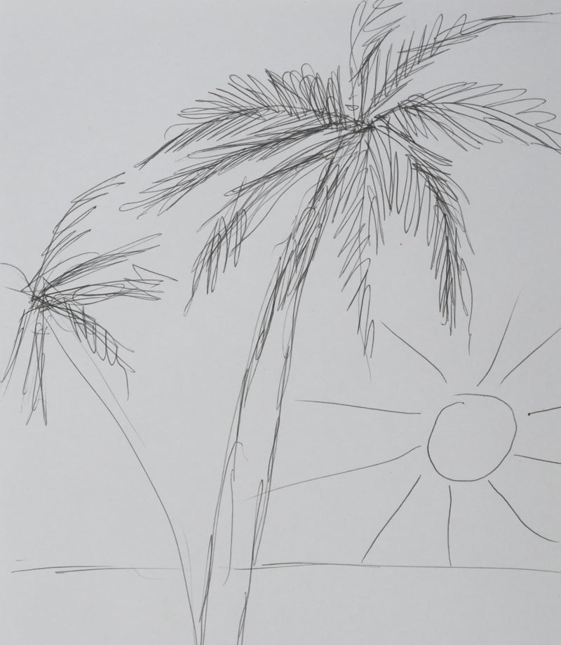 Yvonne CHAUFFIN : Le palmier au soleil, Autographe et dessin original signé