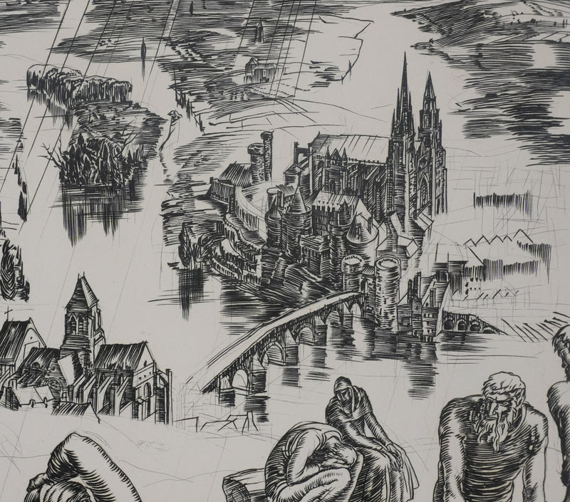 Albert DECARIS : La ville du labeur, Gravure originale signée