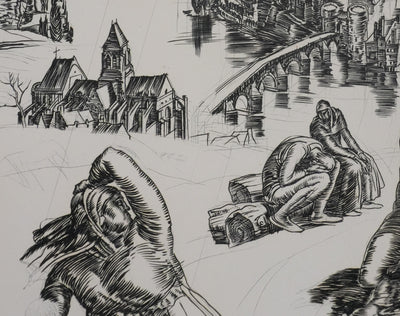 Albert DECARIS : La ville du labeur, Gravure originale signée