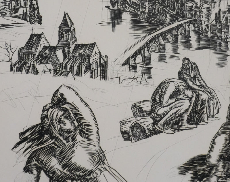 Albert DECARIS : La ville du labeur, Gravure originale signée