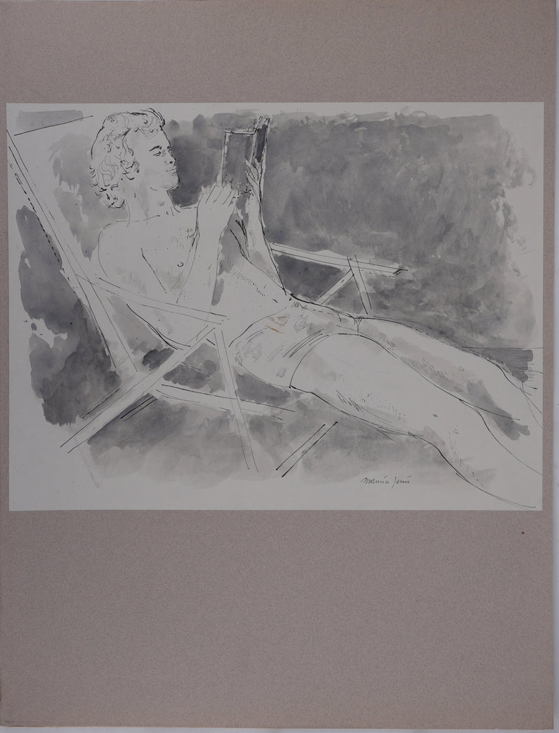 Maurice GENIS : Le lecteur, Dessin original signé