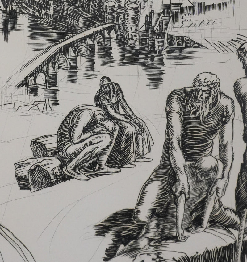 Albert DECARIS : La ville du labeur, Gravure originale signée