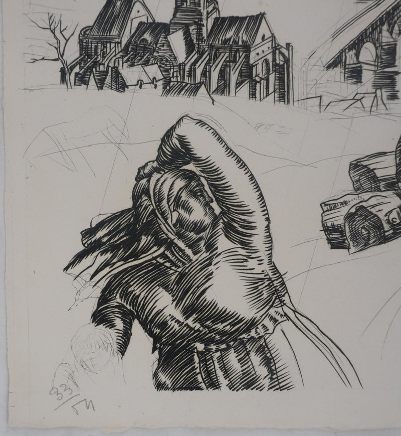 Albert DECARIS : La ville du labeur, Gravure originale signée