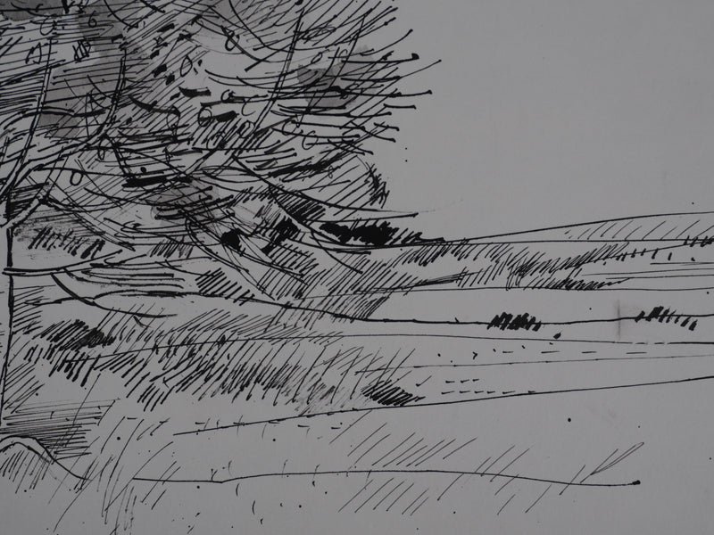 Maurice GENIS : Vue sur les champs, Dessin original signé