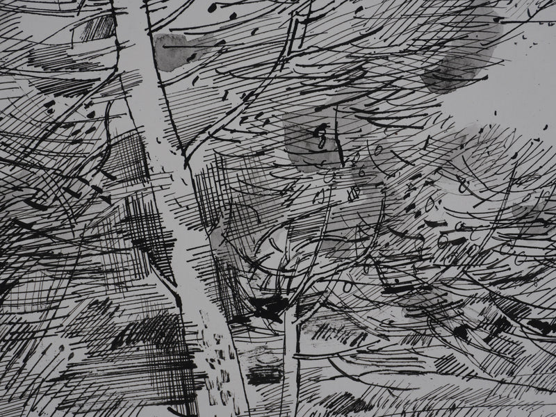 Maurice GENIS : Vue sur les champs, Dessin original signé