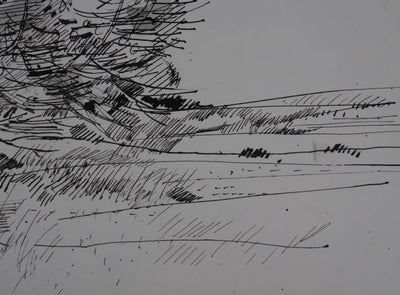 Maurice GENIS : Vue sur les champs, Dessin original signé