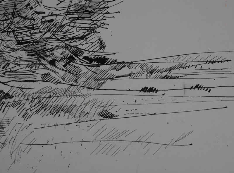 Maurice GENIS : Vue sur les champs, Dessin original signé