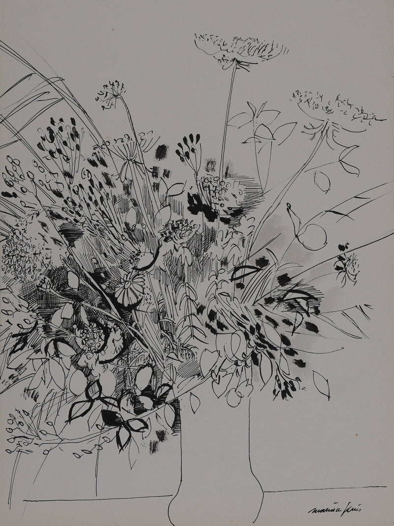 Maurice GENIS : Composition florale, Dessin original signé