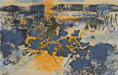 Maurice Elie SARTHOU : Paysage au bord du lac au lever du soleil, Lithographie originale signée