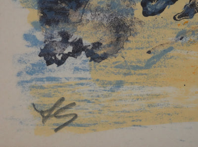 Maurice Elie SARTHOU : Paysage au bord du lac au lever du soleil, Lithographie originale signée