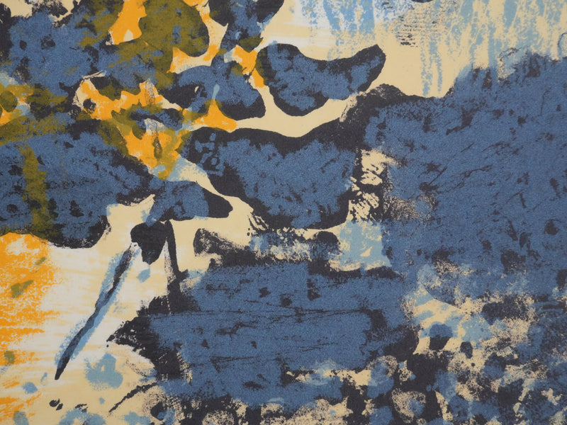 Maurice Elie SARTHOU : Paysage au bord du lac au lever du soleil, Lithographie originale signée