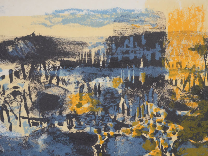 Maurice Elie SARTHOU : Paysage au bord du lac au lever du soleil, Lithographie originale signée