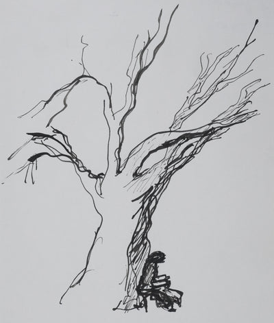 Jean GUITTON : L'arbre à l'ombre, Autographe et dessin original signé