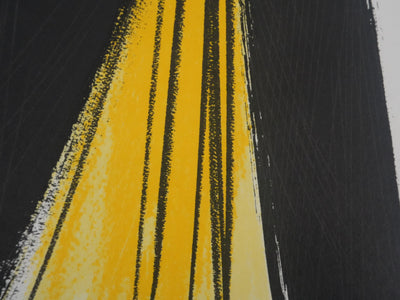 Hans HARTUNG : Le voile de lumière, Abstraction noire et jaune, Gravure