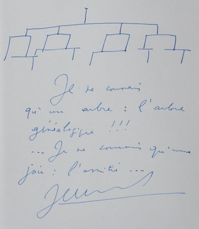 Jean DESCOLA : L'arbre généalogique, Autographe et dessin original signé