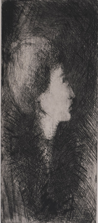 Ecole XXème : La jeune femme à la fourrure, Gravure originale signée