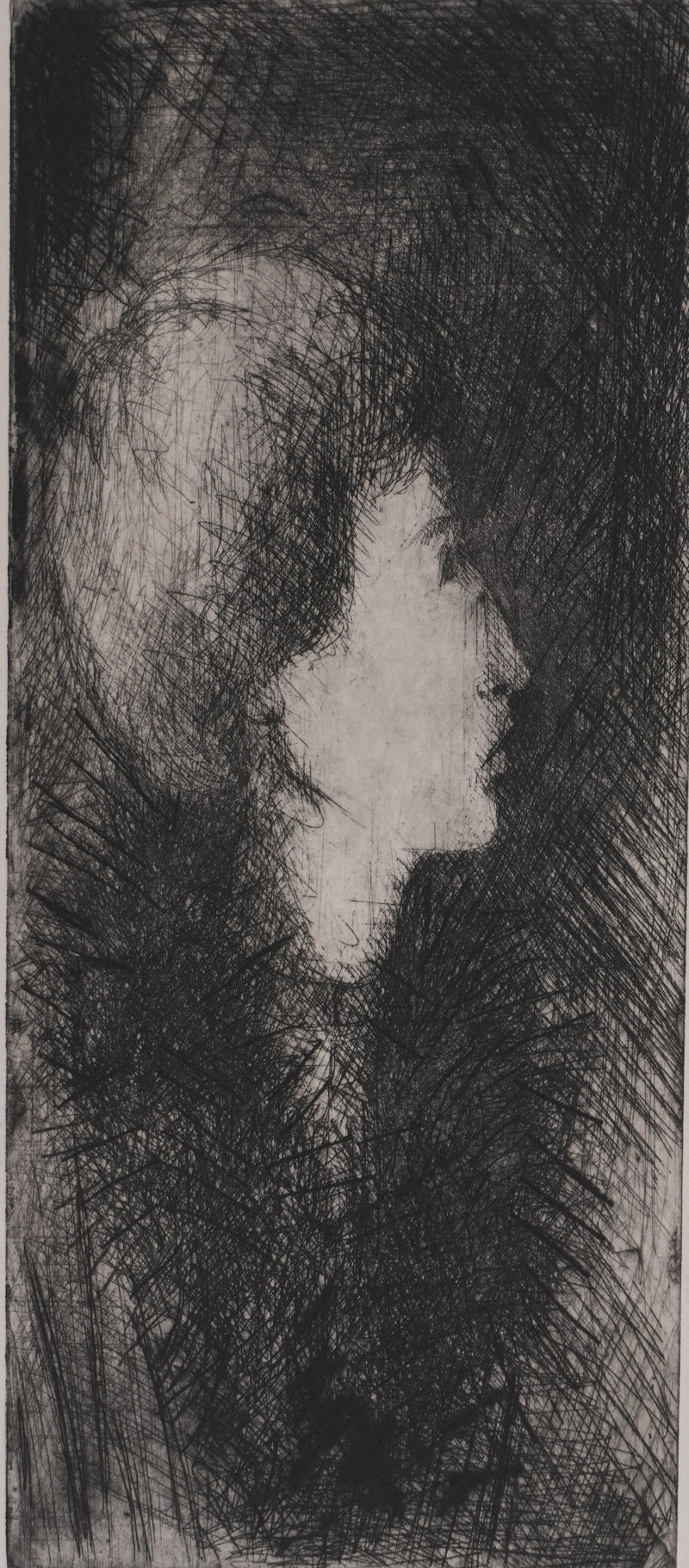 Ecole XXème : La jeune femme à la fourrure, Gravure originale signée