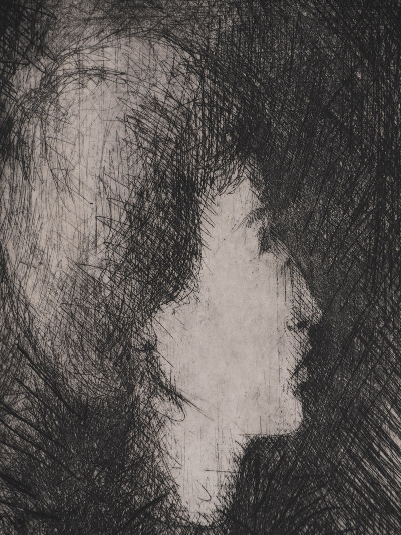 Ecole XXème : La jeune femme à la fourrure, Gravure originale signée