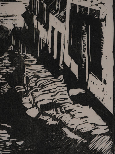 Ecole XXème : Le village de pécheurs, Gravure originale signée