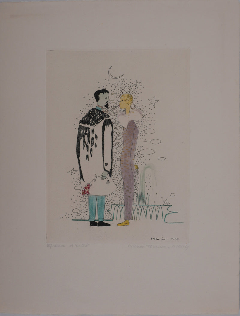 Marion TOURNON-BRANLY : Les amoureux, Gravure originale signée
