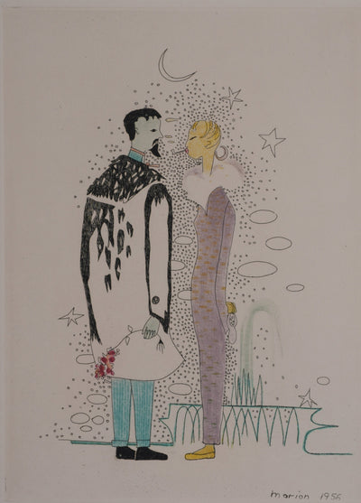 Marion TOURNON-BRANLY : Les amoureux, Gravure originale signée