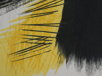 Hans HARTUNG : Abstraction noire et jaune, P97, Gravure signée