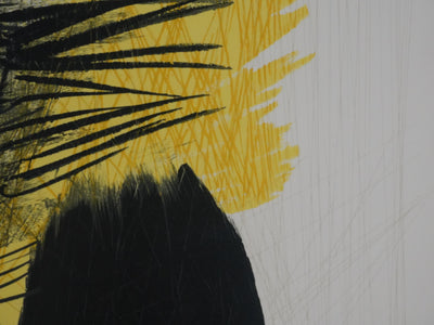 Hans HARTUNG : Abstraction noire et jaune, P97, Gravure signée